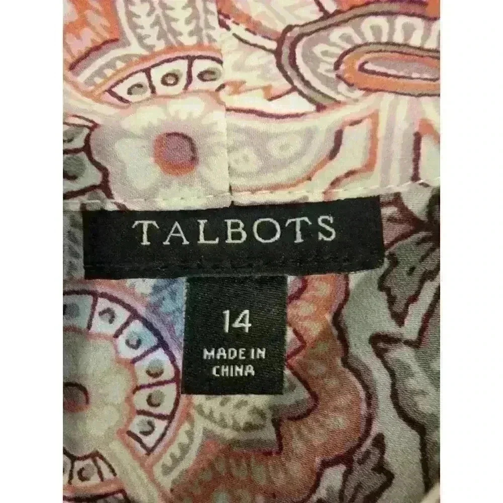 Talbots Womens Top Size 14 Pink Paisley Surplice Faux Wrap Blouse Prairie - Picture 5 of 11